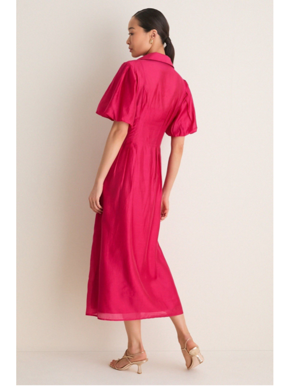 Tuckernuck Raspberry Organza Delaney Dress S Puff Sleeves Collar Wedding Guest - Picture 3 of 12
